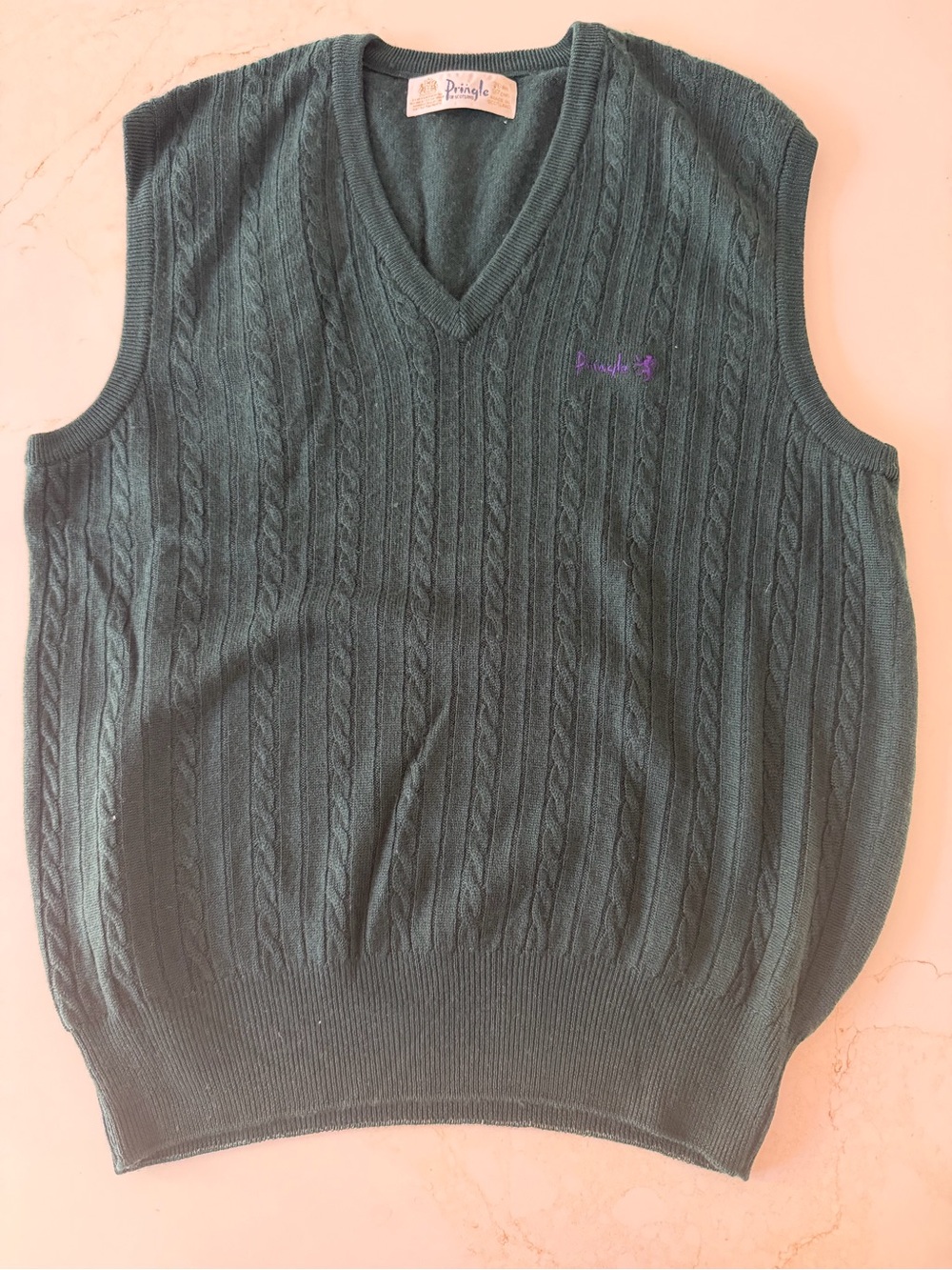 Pringle Men's Dark Green Cable Knit V-Neck Sweater Vest